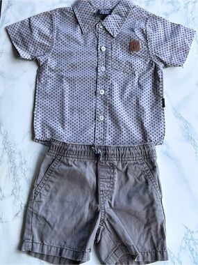 American Hawk Short Sleeve Button Shirt And Cat and Jack Shorts set boys 12M